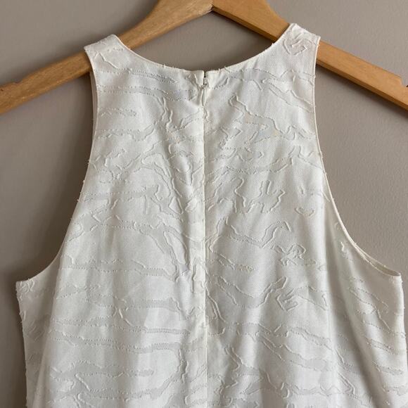 VINCE Burnout Sleeveless Jacquard Ivory White Cotton Silk Blend Trapeze Dress 4 - Picture 5 of 8